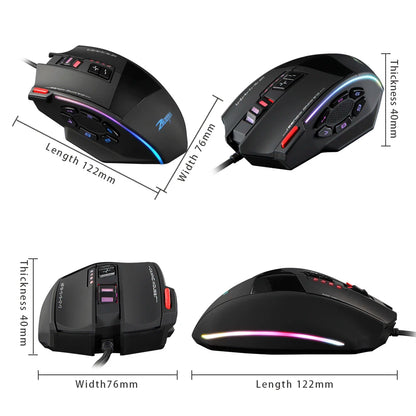 ZELOTES C-13 RGB Gaming Mouse with Side Buttons Macro Programming 10000DPI Adjustable 13 Key Wired USB Backlit Mouse for Desktop