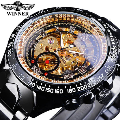 Montre pour homme Winner – Design sportif, lunette travaillée, style tendance, marque de prestige, montre automatique à mécanisme apparent (squelette)