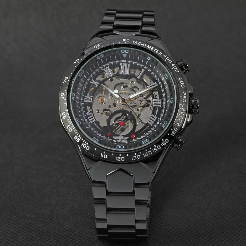 WINNER Men Gold Watches Automatic Mechanical Watch Male Skeleton Wristwatch Stainless Steel Band Luxury Brand Sports Design