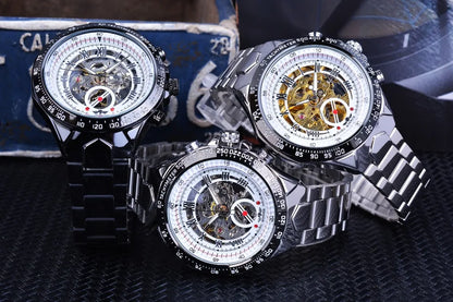 Montre pour homme Winner – Design sportif, lunette travaillée, style tendance, marque de prestige, montre automatique à mécanisme apparent (squelette)