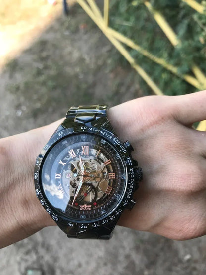 Montre pour homme Winner – Design sportif, lunette travaillée, style tendance, marque de prestige, montre automatique à mécanisme apparent (squelette)