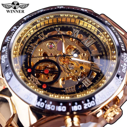 Montre pour homme Winner – Design sportif, lunette travaillée, style tendance, marque de prestige, montre automatique à mécanisme apparent (squelette)