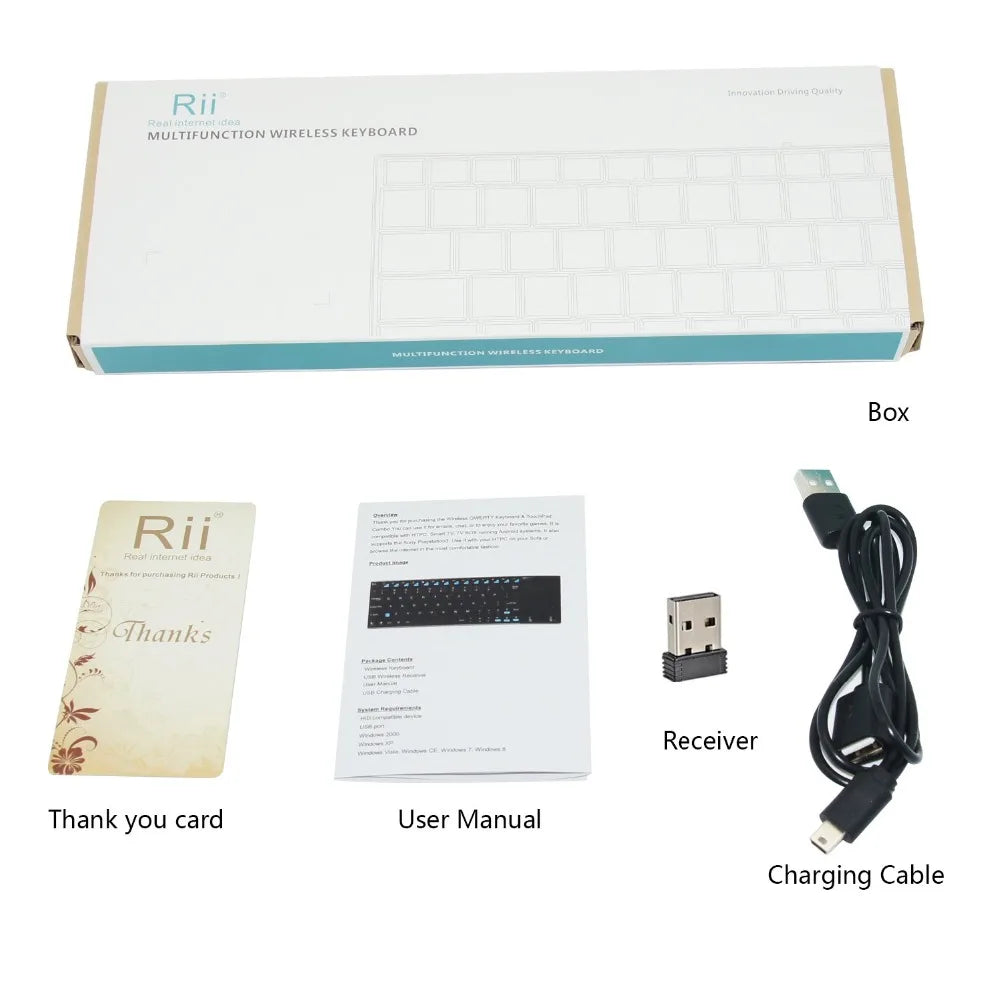 Teclado sem fios russo, espanhol, inglês e francês Rii K12+/i12+ Mini com touchpad para Android, portátil, PC e TV Box