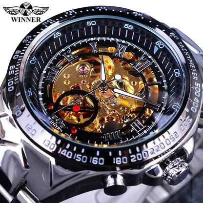 Montre pour homme Winner – Design sportif, lunette travaillée, style tendance, marque de prestige, montre automatique à mécanisme apparent (squelette)