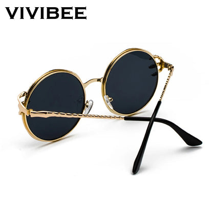 VIVIBEE Retro Skull Claw Round Sunglasses for Women Fishion 2026 Trending Product Gothic Sun Glasses Gold Metal Frame Shades