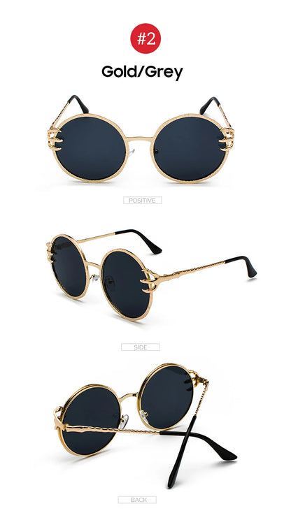 VIVIBEE Retro Skull Claw Round Sunglasses for Women Fishion 2026 Trending Product Gothic Sun Glasses Gold Metal Frame Shades