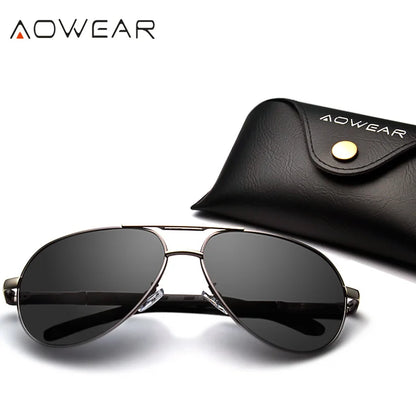 AOWEAR Aviation Polarized Sunglasses Men Aluminum Driving Mirror Sun Glasses Male Brand Designer Retro Eyewear Accessories gafas