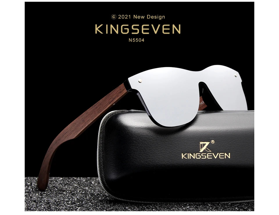 KINGSEVEN 2024 Luxury Walnut Wood Sunglasses Polarized Wooden Brand Designer Rimless Mirrored Square Sun Glasses For Women/Men