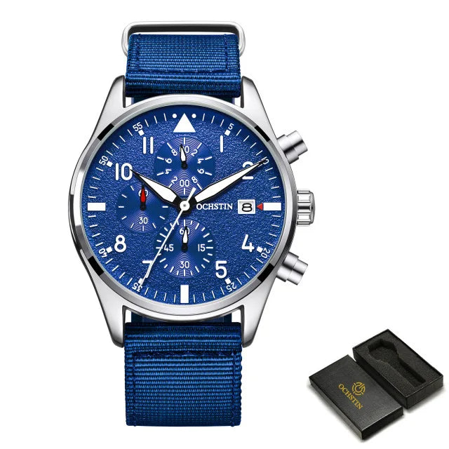 OCHSTIN Mens Watches Quartz Chronograph Men Watch Pilot Sport Male Fashion Wristwatch Top Brand Luxury Leather Waterproof Clock