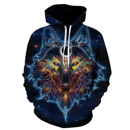 Cool Space Galaxy Wolf Hoodie Hoodies Men Bright Wolf Fashion Handsome Wolf Hoddies Spring Autumn Pullovers Sweatshirts Sweat