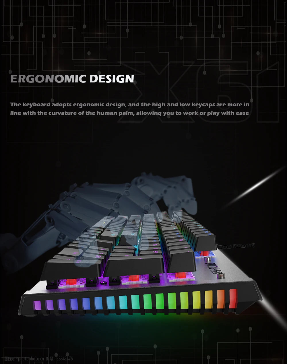 Mechanical Keyboard Wired Gaming Keyboard RGB Mix Backlit 87 104 Anti-ghosting Blue Red Switch For Game Laptop PC Russian US