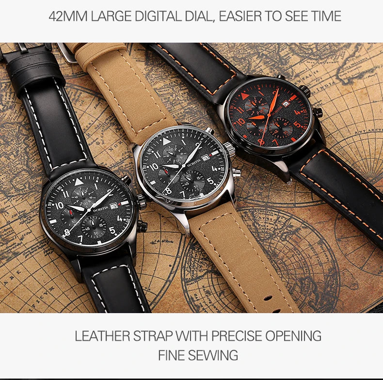 OCHSTIN Mens Watches Quartz Chronograph Men Watch Pilot Sport Male Fashion Wristwatch Top Brand Luxury Leather Waterproof Clock