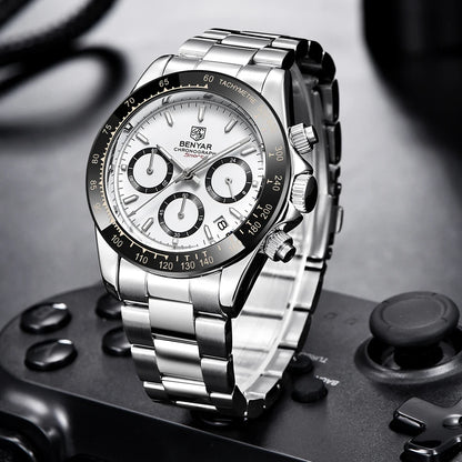 Montres pour hommes BENYAR – Chronographe de luxe, modèle sportif, étanche, en acier inoxydable, à mouvement à quartz