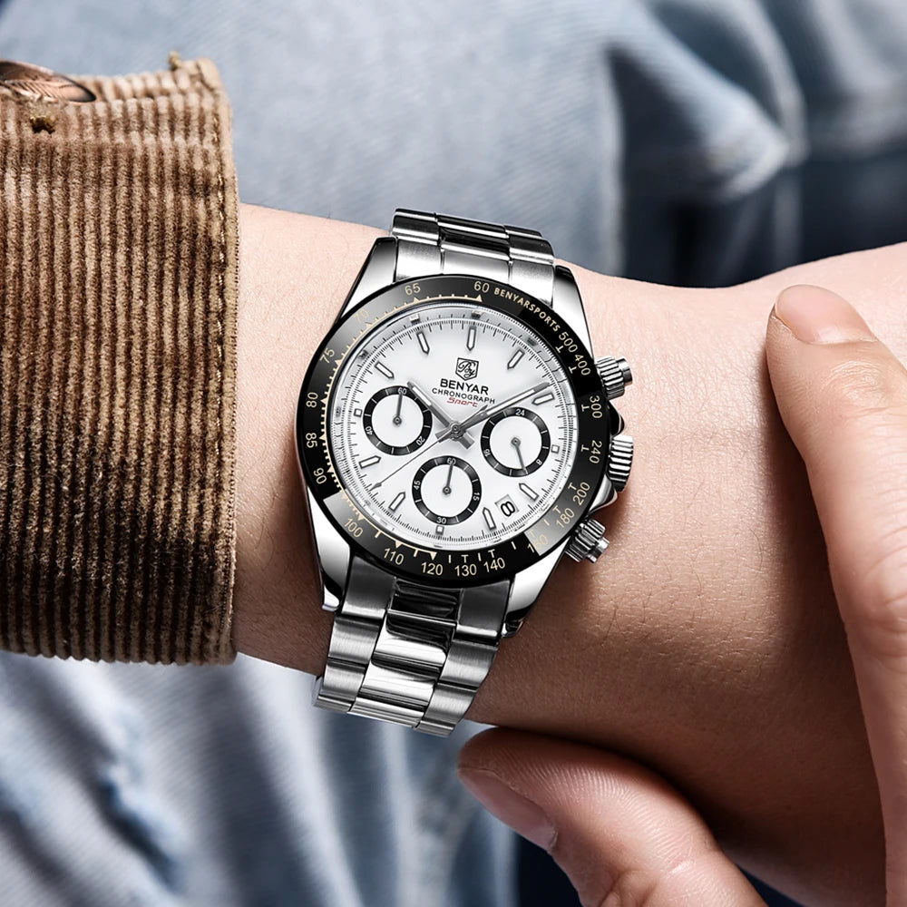 Montres pour hommes BENYAR – Chronographe de luxe, modèle sportif, étanche, en acier inoxydable, à mouvement à quartz