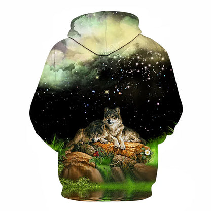 Cool Space Galaxy Wolf Hoodie Hoodies Men Bright Wolf Fashion Handsome Wolf Hoddies Spring Autumn Pullovers Sweatshirts Sweat