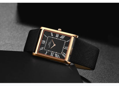 IBSO Ultra-Thin Rectangle Dial Men's Quartz Watch Luxury Business Style Genuine Leather Strap Waterproof New Men WristWatches