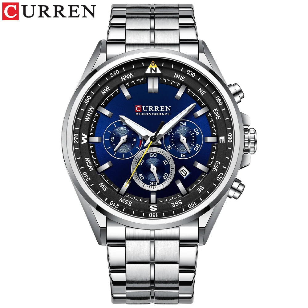 CURREN herenhorloge – Trendy horloge van een bekend merk, luxemodel, waterdicht, van staal, sportieve stijl, quartz-chronograaf