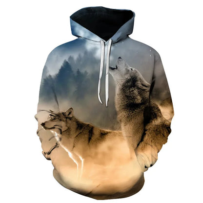 Cool Space Galaxy Wolf Hoodie Hoodies Men Bright Wolf Fashion Handsome Wolf Hoddies Spring Autumn Pullovers Sweatshirts Sweat