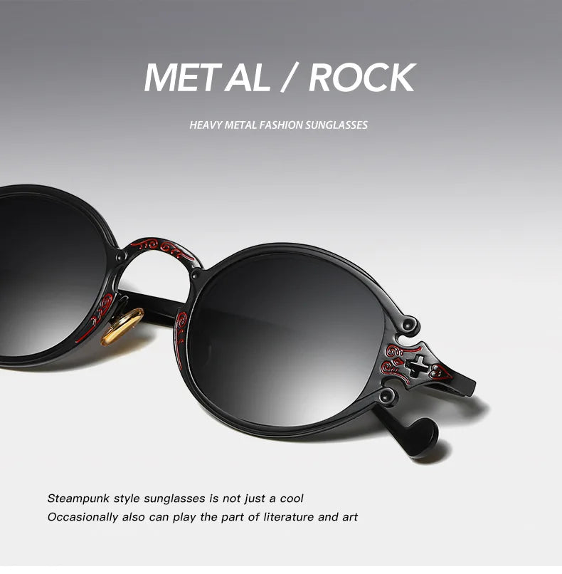 new cateye street shoot man sunglasses women retro steampunk glasses gothic oval Metal frame carved sunglasses Gafas sol mujer