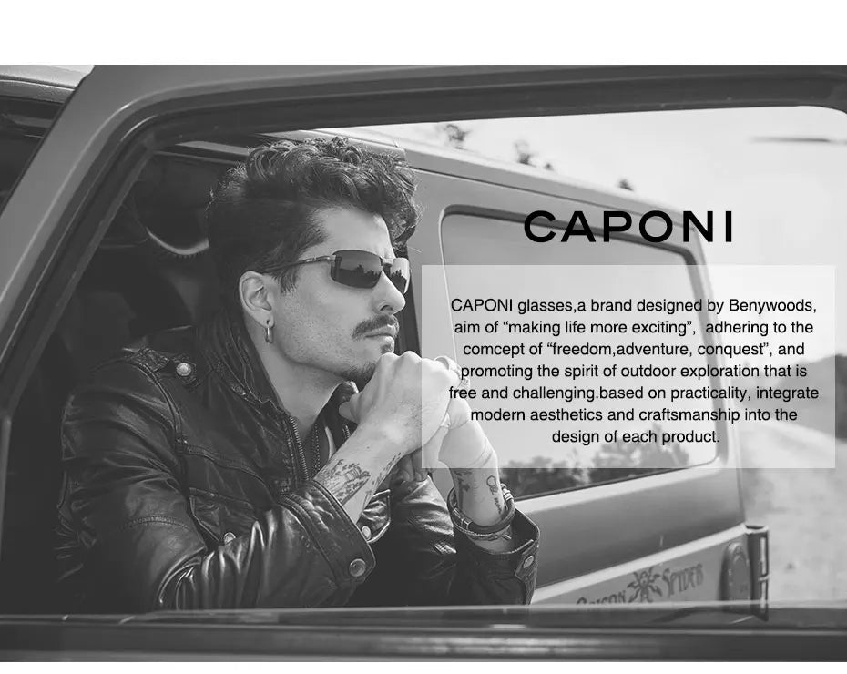 CAPONI New Sunglasses Clip For Men Square Polarized Photochromic Glasses Clip Flipped Up Protect Eyes Light Clip On Frame BS1282