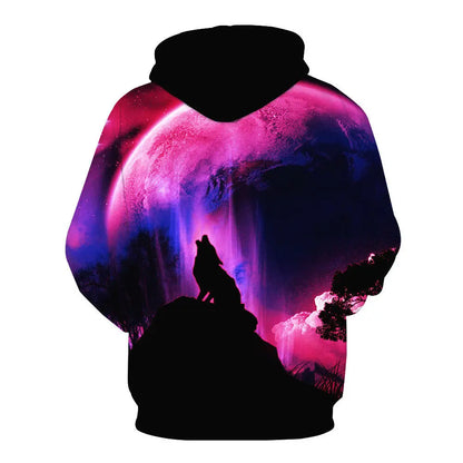 Cool Space Galaxy Wolf Hoodie Hoodies Men Bright Wolf Fashion Handsome Wolf Hoddies Spring Autumn Pullovers Sweatshirts Sweat