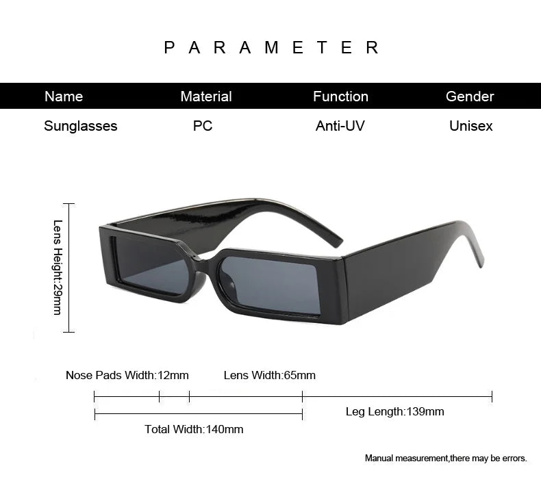 Rectangle Fashion Sunglasses Man Hip Hop Vintage Designer Black Shades Sun Glasses Small Frame Personality Oculos De Sol