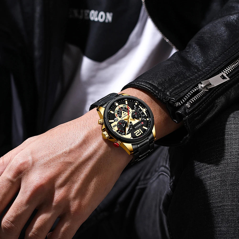 Orologio da uomo CURREN sportivo al quarzo con cronografo, in acciaio inox di lusso con quadrante luminoso