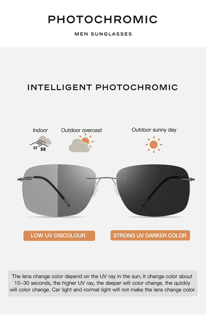 CAPONI Square Sun Glasses For Men Photochromic Polarized Rimless Sunglasses Classic Design High Quality Eyewear UV400 BS7467