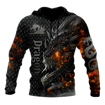 Piękna bluza z kapturem unisex z ognistym smokiem 3D i nadrukiem na całej powierzchni, męska bluza streetwear na jesień, casualowa kurtka dresowa KJ749