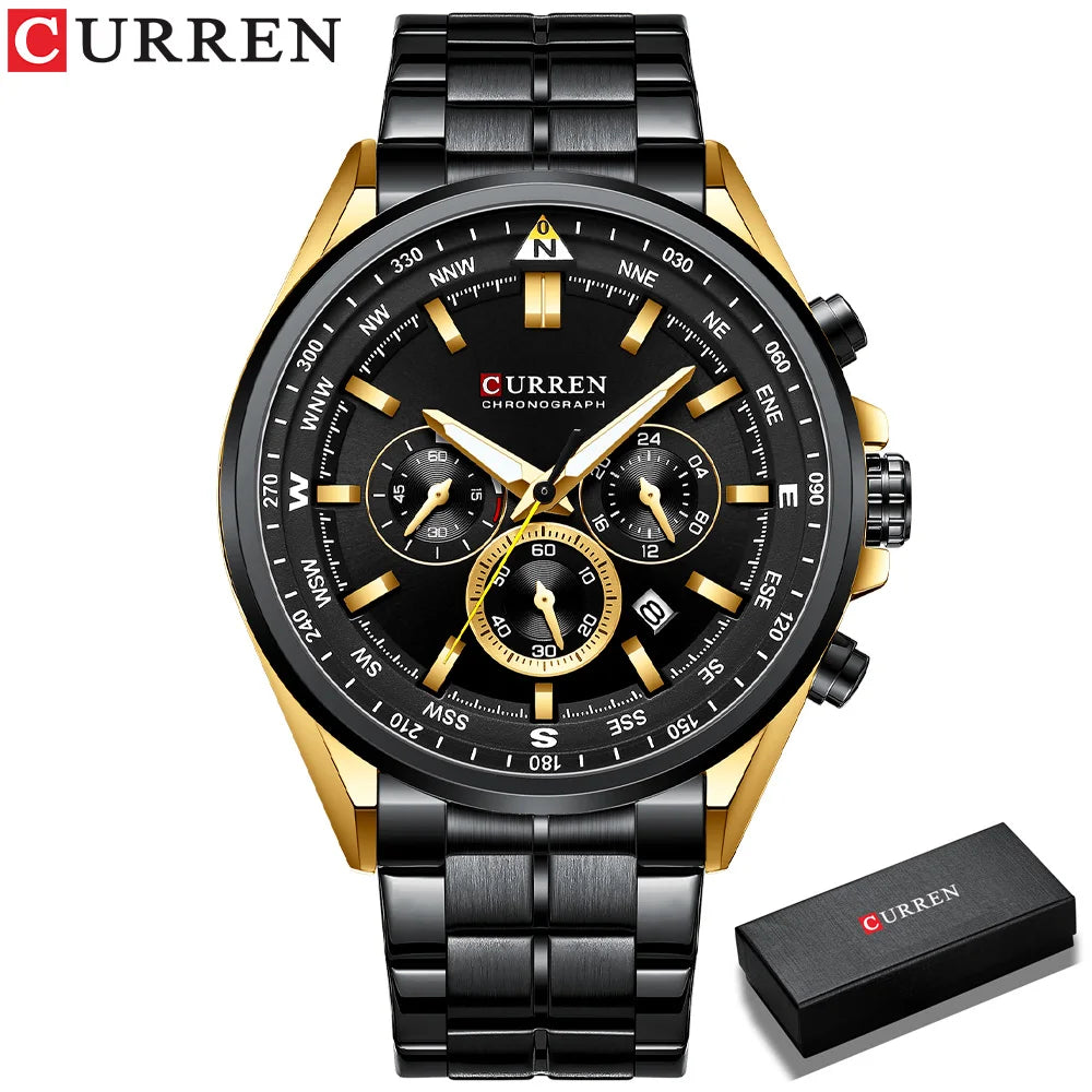 CURREN herenhorloge – Trendy horloge van een bekend merk, luxemodel, waterdicht, van staal, sportieve stijl, quartz-chronograaf