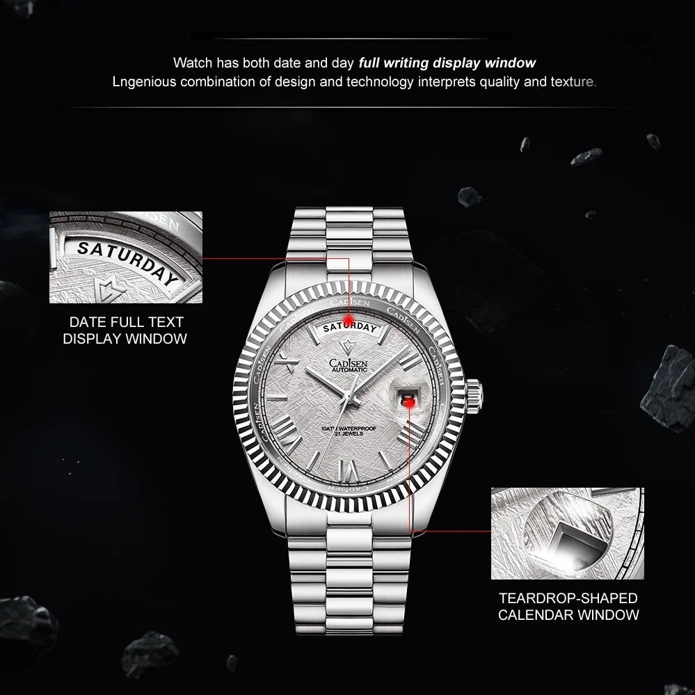 NEW 2025 CADISEN Men's Mechanical Watches Luxury Meteorite Dial Automatic Watch For Men Week 100M Japan MIYOTA 8285 Clock Man