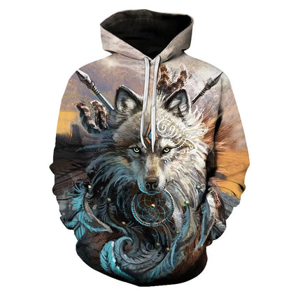 Cool Space Galaxy Wolf Hoodie Hoodies Men Bright Wolf Fashion Handsome Wolf Hoddies Spring Autumn Pullovers Sweatshirts Sweat