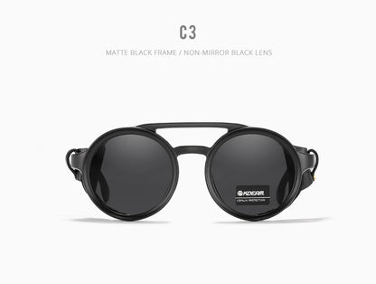 KDEAM Vintage Round Sunglasses Men Women Leather Shield Sun Glasses  Twin Bridge Designed Shade KD179
