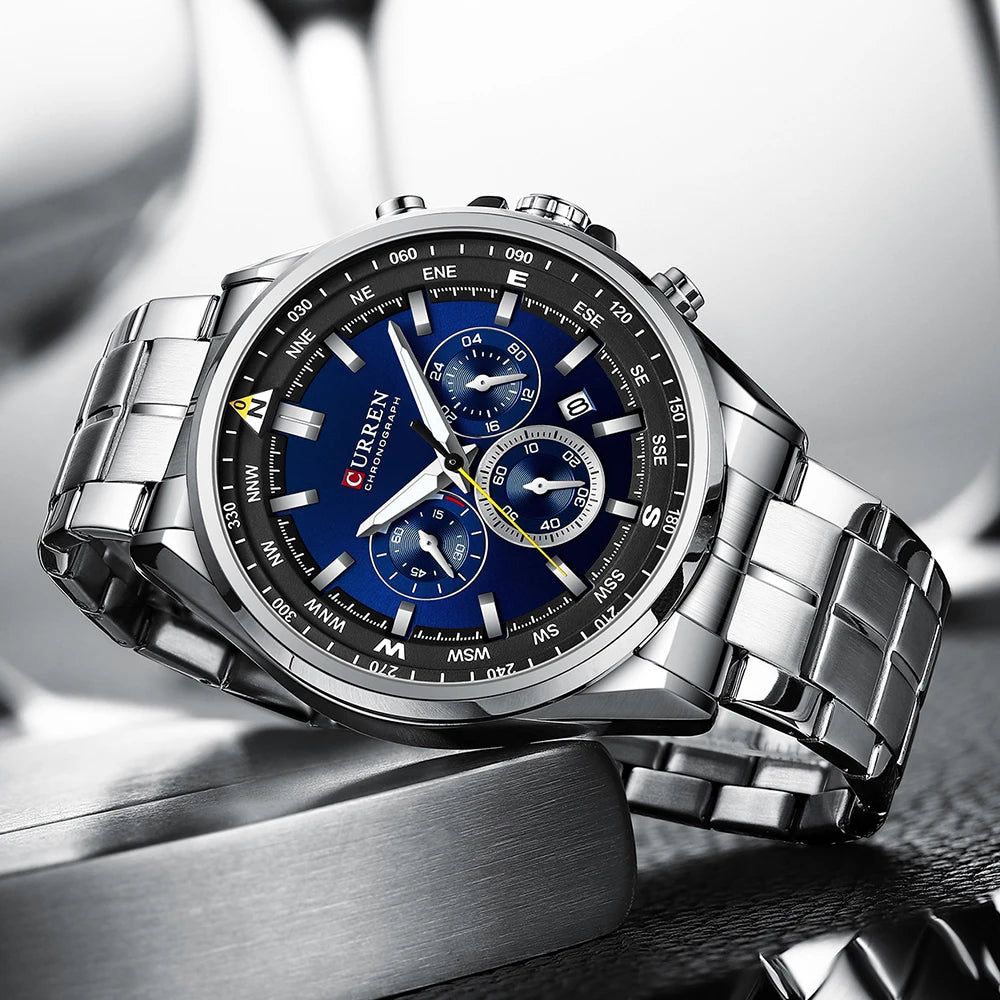 CURREN herenhorloge – Trendy horloge van een bekend merk, luxemodel, waterdicht, van staal, sportieve stijl, quartz-chronograaf