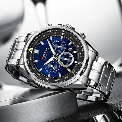 CURREN herenhorloge – Trendy horloge van een bekend merk, luxemodel, waterdicht, van staal, sportieve stijl, quartz-chronograaf
