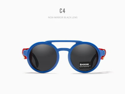 KDEAM Vintage Round Sunglasses Men Women Leather Shield Sun Glasses  Twin Bridge Designed Shade KD179