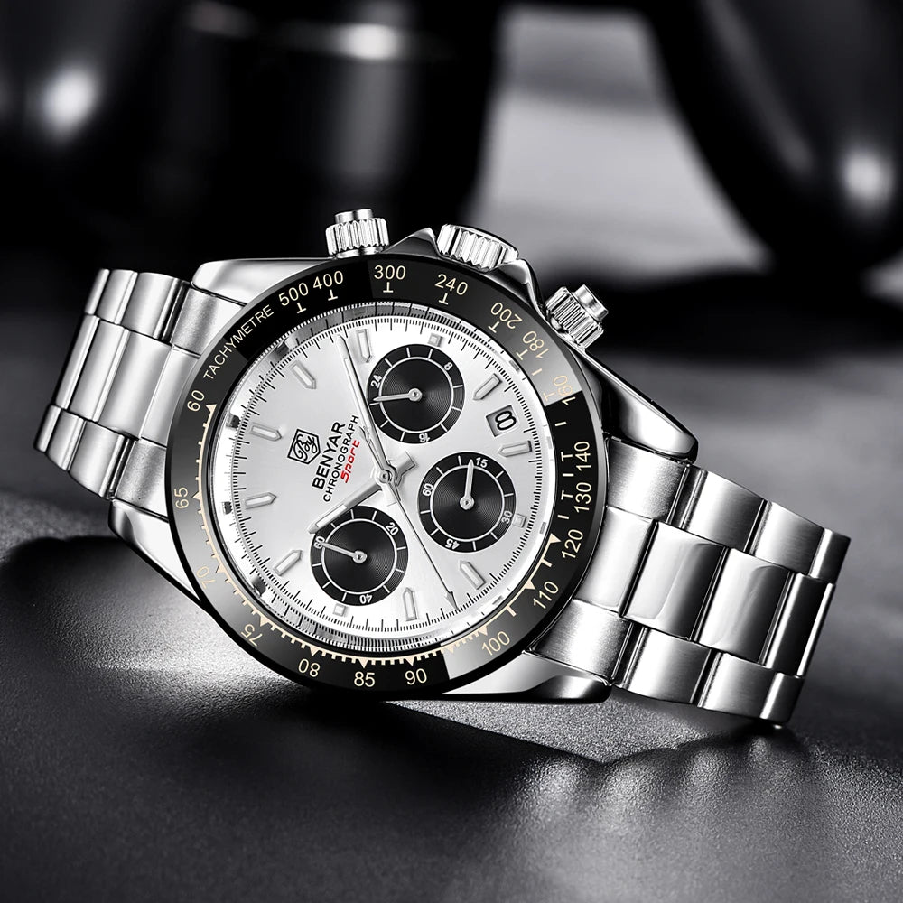 Montres pour hommes BENYAR – Chronographe de luxe, modèle sportif, étanche, en acier inoxydable, à mouvement à quartz
