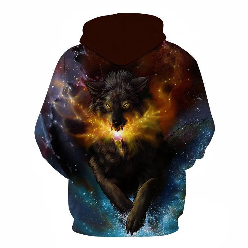 Cool Space Galaxy Wolf Hoodie Hoodies Men Bright Wolf Fashion Handsome Wolf Hoddies Spring Autumn Pullovers Sweatshirts Sweat