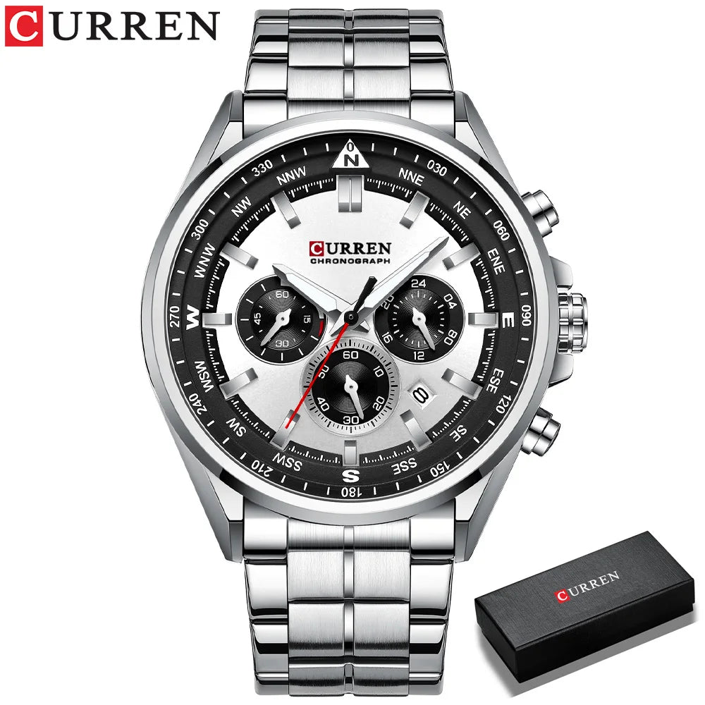 CURREN herenhorloge – Trendy horloge van een bekend merk, luxemodel, waterdicht, van staal, sportieve stijl, quartz-chronograaf