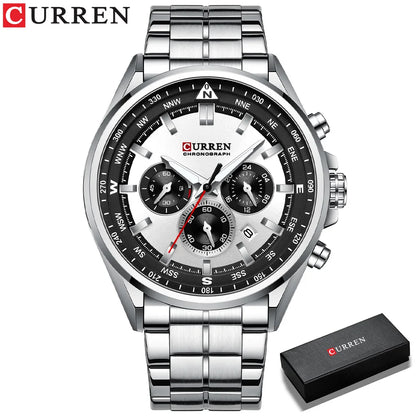 CURREN herenhorloge – Trendy horloge van een bekend merk, luxemodel, waterdicht, van staal, sportieve stijl, quartz-chronograaf
