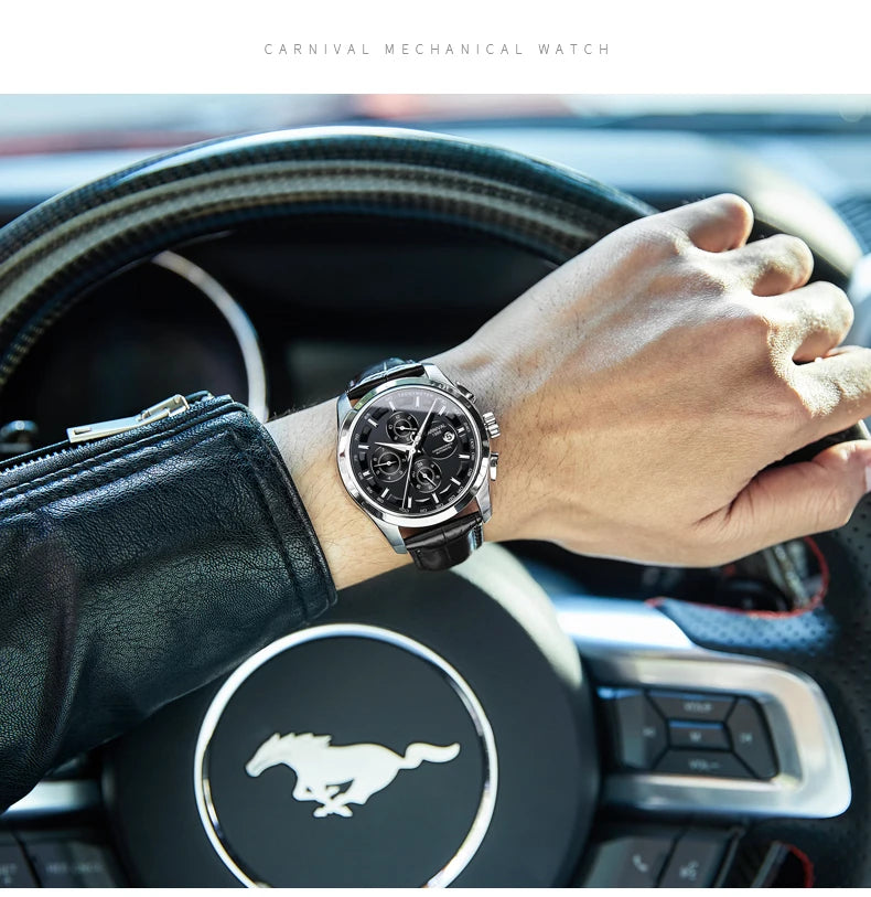 relogio masculino New Carnival Automatic Watches Men Business Mechanical Clock Leather Strap Waterproof Luxuey Brand Clock