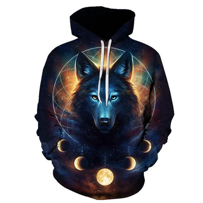 Cool Space Galaxy Wolf Hoodie Hoodies Men Bright Wolf Fashion Handsome Wolf Hoddies Spring Autumn Pullovers Sweatshirts Sweat