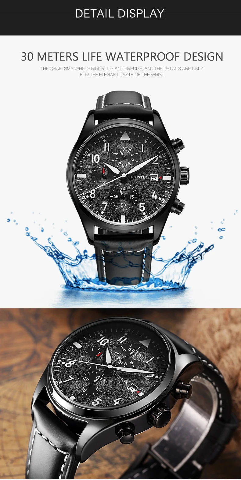 OCHSTIN Mens Watches Quartz Chronograph Men Watch Pilot Sport Male Fashion Wristwatch Top Brand Luxury Leather Waterproof Clock