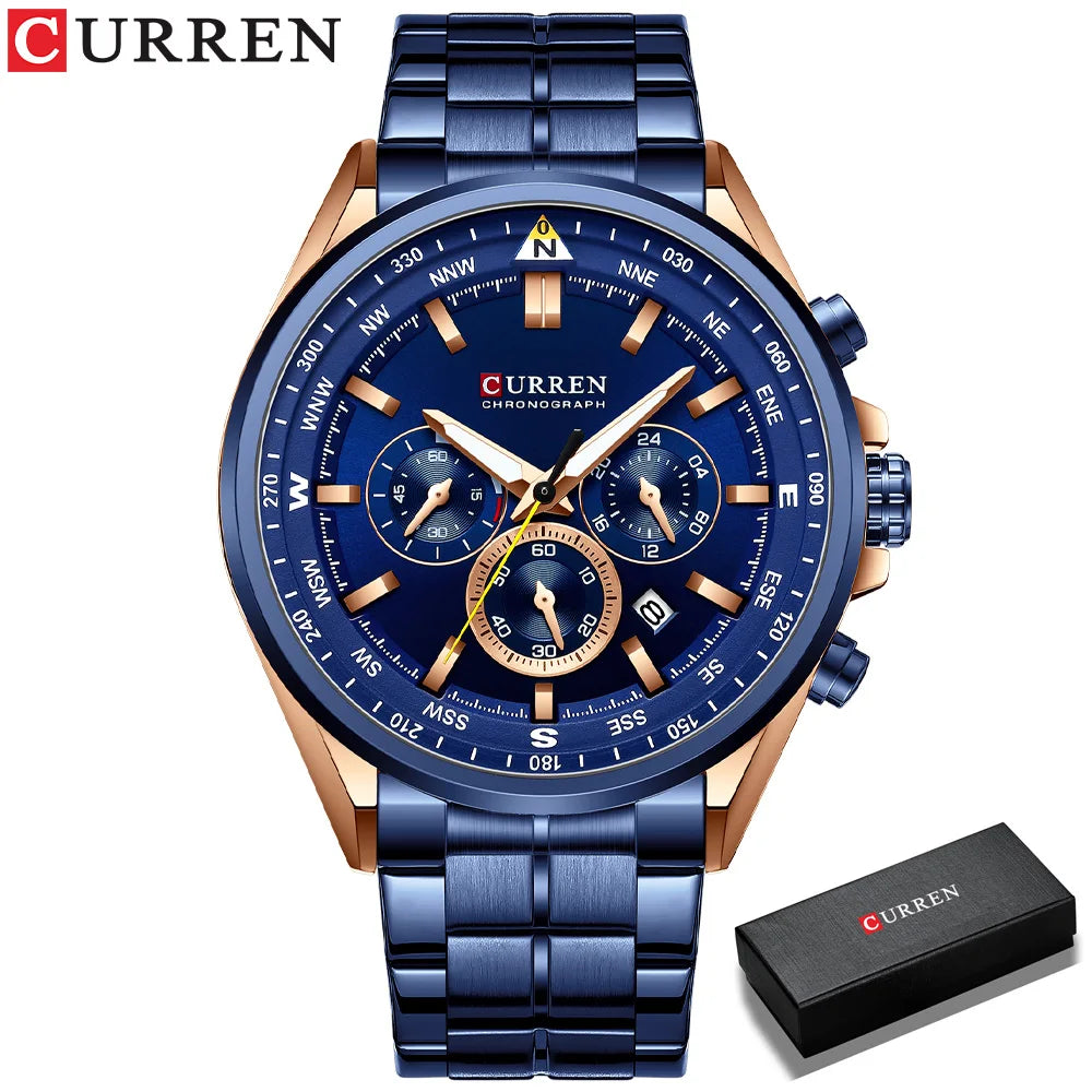CURREN herenhorloge – Trendy horloge van een bekend merk, luxemodel, waterdicht, van staal, sportieve stijl, quartz-chronograaf