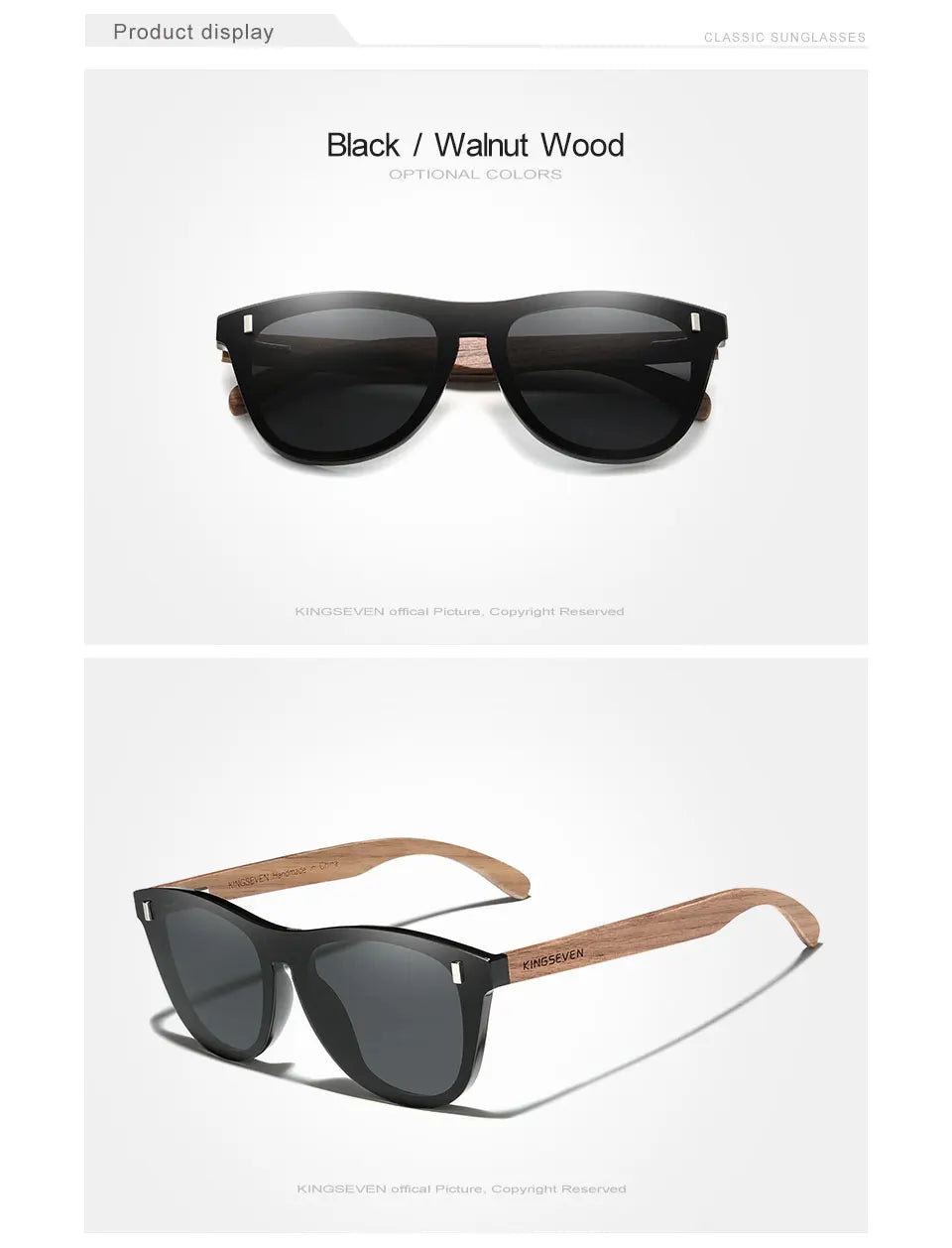 KINGSEVEN Exclusive Design Vintage Men's Glasses Walnut Wooden Sunglasses UV400 Protection Fashion Square Sun glasses Women 5510