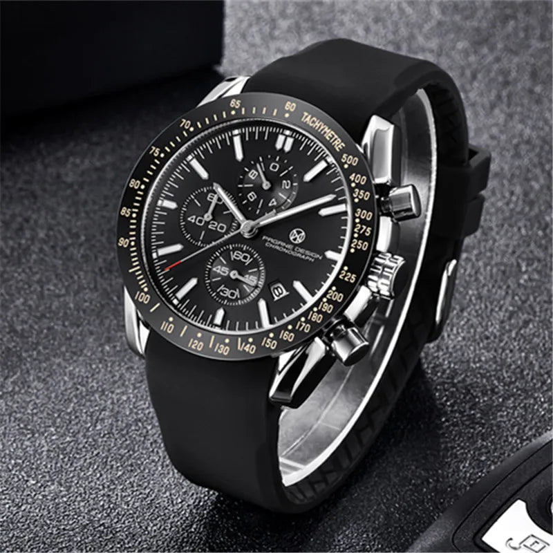 PAGANI DESIGN New 45mm Men Quartz Watch Rubber Belt Men's Luxury Watch Fashion Casual Sports Male Clock Relogio Maasculino