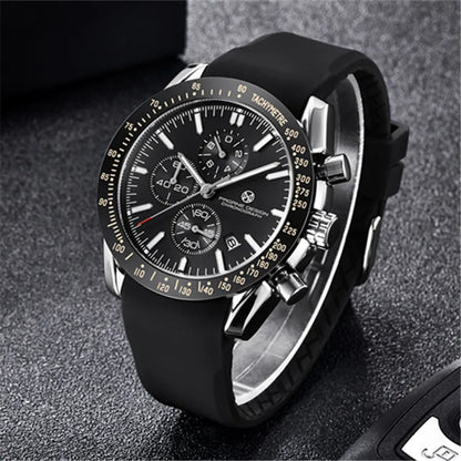 PAGANI DESIGN New 45mm Men Quartz Watch Rubber Belt Men's Luxury Watch Fashion Casual Sports Male Clock Relogio Maasculino