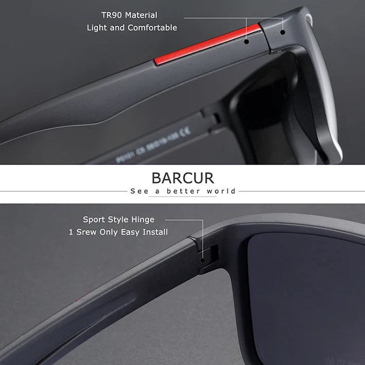BARCUR Polarized Sunglasses Men TR90 Ultralight Vintage Sun Glasses for Women Square Eyewear oculos lunette de soleil femme