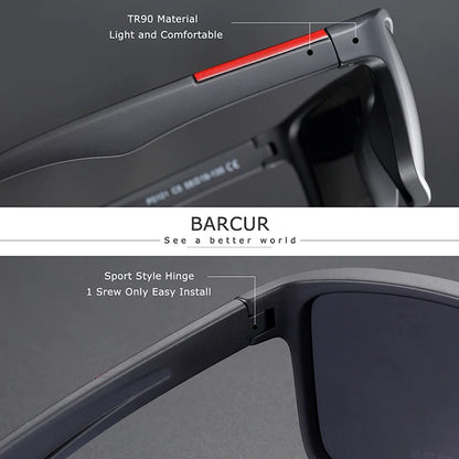 BARCUR Polarized Sunglasses Men TR90 Ultralight Vintage Sun Glasses for Women Square Eyewear oculos lunette de soleil femme
