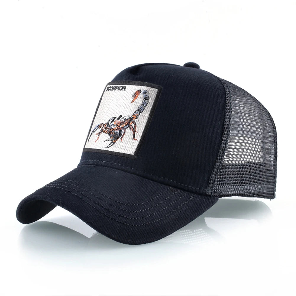 K Four Season Men's Trucker Caps With Scorpion Patch Snapback Hip Hop Baseball Cap For Women Adjustable Unisex Baseball Hats